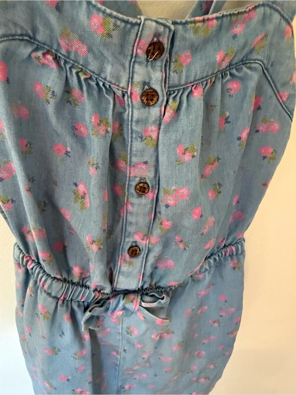 Cherokee Light Blue Floral Denim-Style Romper
